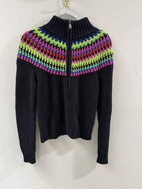 Y2K Lauren Ralph Lauren Active Neon Rainbow Crochet Fair Isle Zip Up Sweater Jac